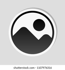 Simple picture icon. Sticker style with white border and simple shadow on gray background