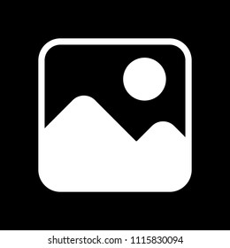 Simple picture icon. White icon on black background. Inversion
