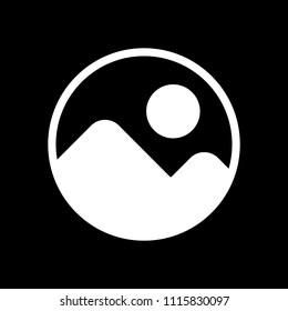 Simple picture icon. White icon on black background. Inversion