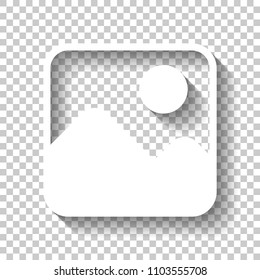 Simple picture icon. White icon with shadow on transparent background