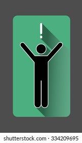 a simple picture of a man on a green background exclamation mark, the idea of innovation, the joy of happy