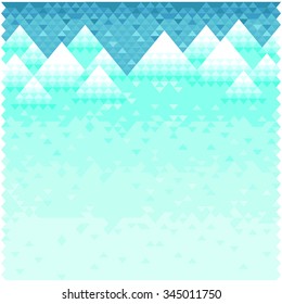 Simple picture of mountains. Blue background.