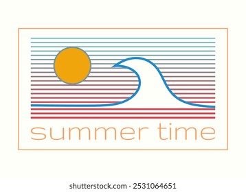 Imagem simples do verão com ondas e ilustração do sol