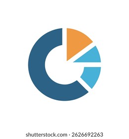 A simple pie chart with three data segments in blue and orange, set against a White Background. Flat vector style.