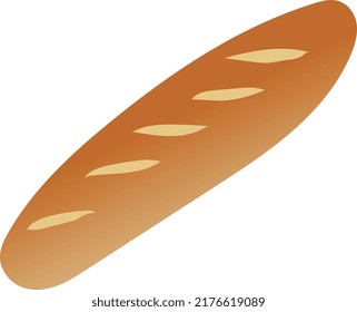 A simple piece of long, thin French bread baked in tan
