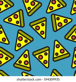simple pieces of pizza seamless vector pattern on a blue background