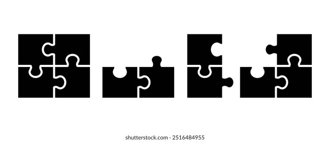 Simple pieces Puzzle black vector icon set. jigsaw puzzle pieces silhouette. Perfect jigsaw puzzle vector for concept illustrations, problem solving.