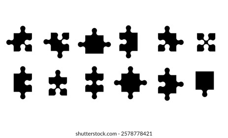 Simple pieces Puzzle black vector icon set.