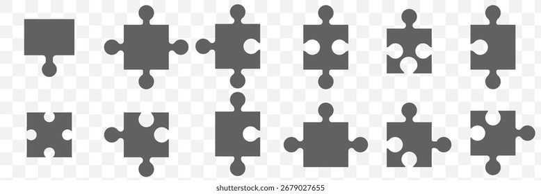Simples peças Puzzle preto vetor ícone conjunto. quebra-cabeça peças silhueta. Vetor de quebra-cabeça perfeito para ilustrações conceito, resolução de problemas.
