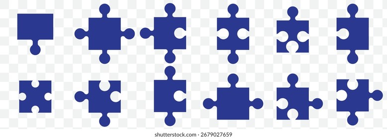 Einfache Stücke Puzzle schwarzen Vektorsymbol-Set. Puzzleteile Silhouette. Perfekter Puzzle-Vektor für Konzept-Illustrationen, Problemlösung.