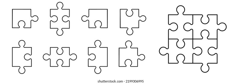 Simple pieces of puzzle. Vector outline icon of puzzle. White jigsaw image.