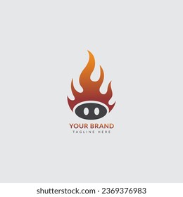 Simple pig, pork on red fire flame logo icon template suitable for bbq grill restaurant, cafe food business etc