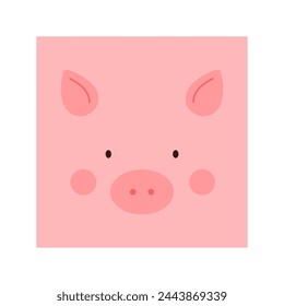 Einfaches Schweineportrait. Nettes Tier Kopf Portrait, Schweinebild flache Illustration