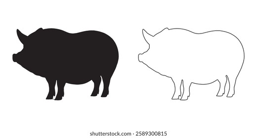 Simple Pig Silhouette - Minimalist Pig Vector Outline
