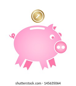 Simple piggy bank icon with coin isolated on white background