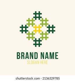 simple pile of hashtag crossing line shape vector logo template for creative media and business company