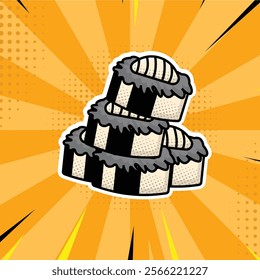 Simple pile of sushi pop art comic icon illustration