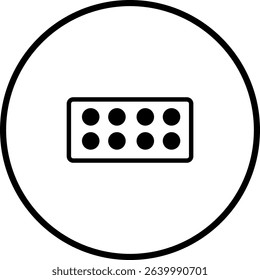 Simple pill blister pack icon within circular frame isolated on white backdrop
