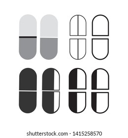 Simple pill capsules.  Black and white vectors on white background