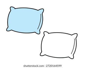 Ilustración de almohada simple con una versión de color y una versión de contorno, estilo limpio y mínimo adecuado para iconos, diseño de interfaz de usuario, pegatinas y gráficos de dormitorio o hogar.