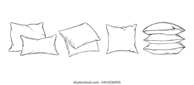 Conjunto de almohada simple boceto, negro sobre blanco