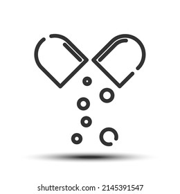 Simple pills outline icon, dose and capsule of medince small shadow monotone color on the white background