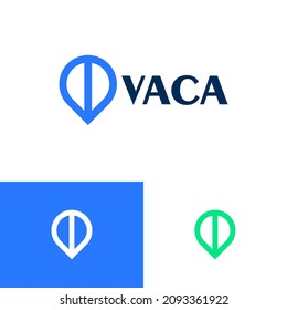 Simple pin logo design concept. Point mark logomark illustration. Can representing vacation, tourism, travel.