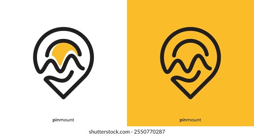 Simple Pin Mountain Logo. Mountain Location, Map Icon Graphic Logo Design Template.