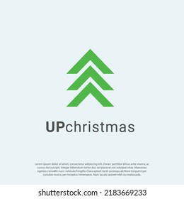 Simple Pine Christmas trees logo vector combine with up shape