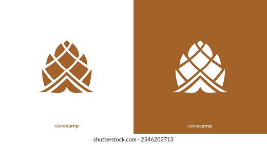 Simple Pine Cone Camp Logo with Tent Icon Graphic. Outdoor Adventure Logo, Icon, Symbol, Vector, Design Inspiration.