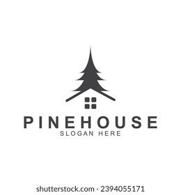 simple pine or fir tree logo  pine house evergreen.for pine forest adventurers camping nature badges and business.vector