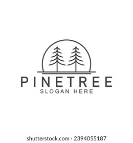 simple pine or fir tree logo  pine house evergreen.for pine forest adventurers camping nature badges and business.vector