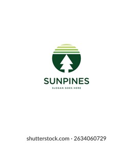 Simple Pine Sun Logo Design With Circle Frame