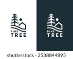simple pine tree with house logo. real estate, forest, natural wood vector design template