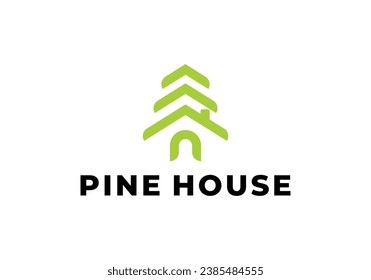 simple pine tree and house logo design