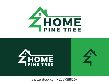 simple pine tree with house logo. real estate, forest, natural wood vector design template