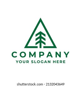 simple pine tree with mountain logo design