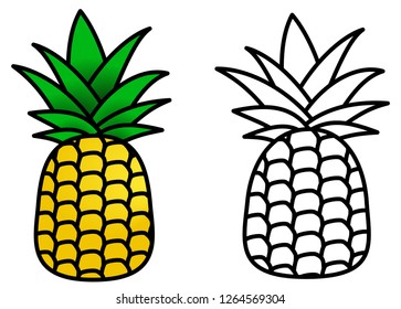 Simple pineapple icon, coloured / black and white version.