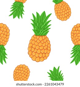 Simple pineapple seamless pattern. Vector illustration in cartoon flat style isolated on white background.