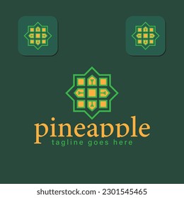 Simple Pineapple slice logo. Geometric pineapple logo icon style. Premium Vector illustration.Abstract fruit design.