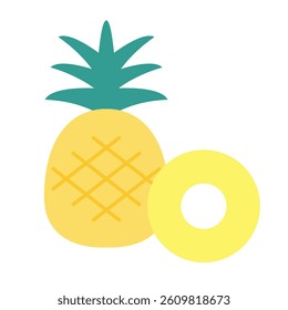 Simple Pineapple Vector Illustration with a Slice