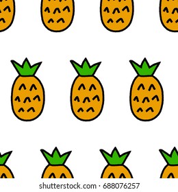 Simple pineapples on white seamless pattern, vector