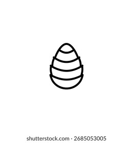 Ein einfaches Pinecone-Symbol mit überlappenden Skalen, das in einem minimalen Umrissstil gezeichnet und einzeln auf sauberem, weißem Hintergrund dargestellt wird.