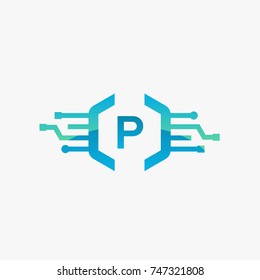 Simple P-Initial Hexagon Technology logo concept designs