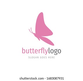 simple pink beautiful butterfly vector logo design template open wings from side view