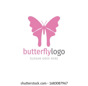 simple pink beautiful butterfly vector logo design template open wings from top view