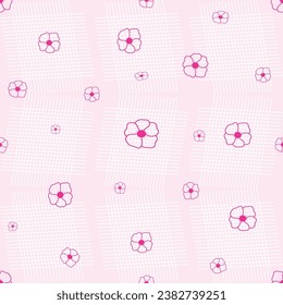 Simple pink border flowers on the light pink background and crossed white lines set, suit for fashion patterns, gift wrapping paper, book cover, or other pattern projects.