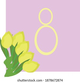 Simple pink card for March 8 with yellow flowers