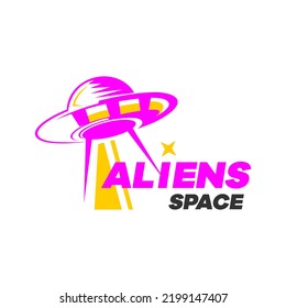 Simple pink color fun alien spaceship logo design template