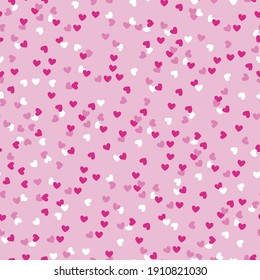 simple pink confetti hearts pattern .Print for a Valentine's day card. Vector texture.